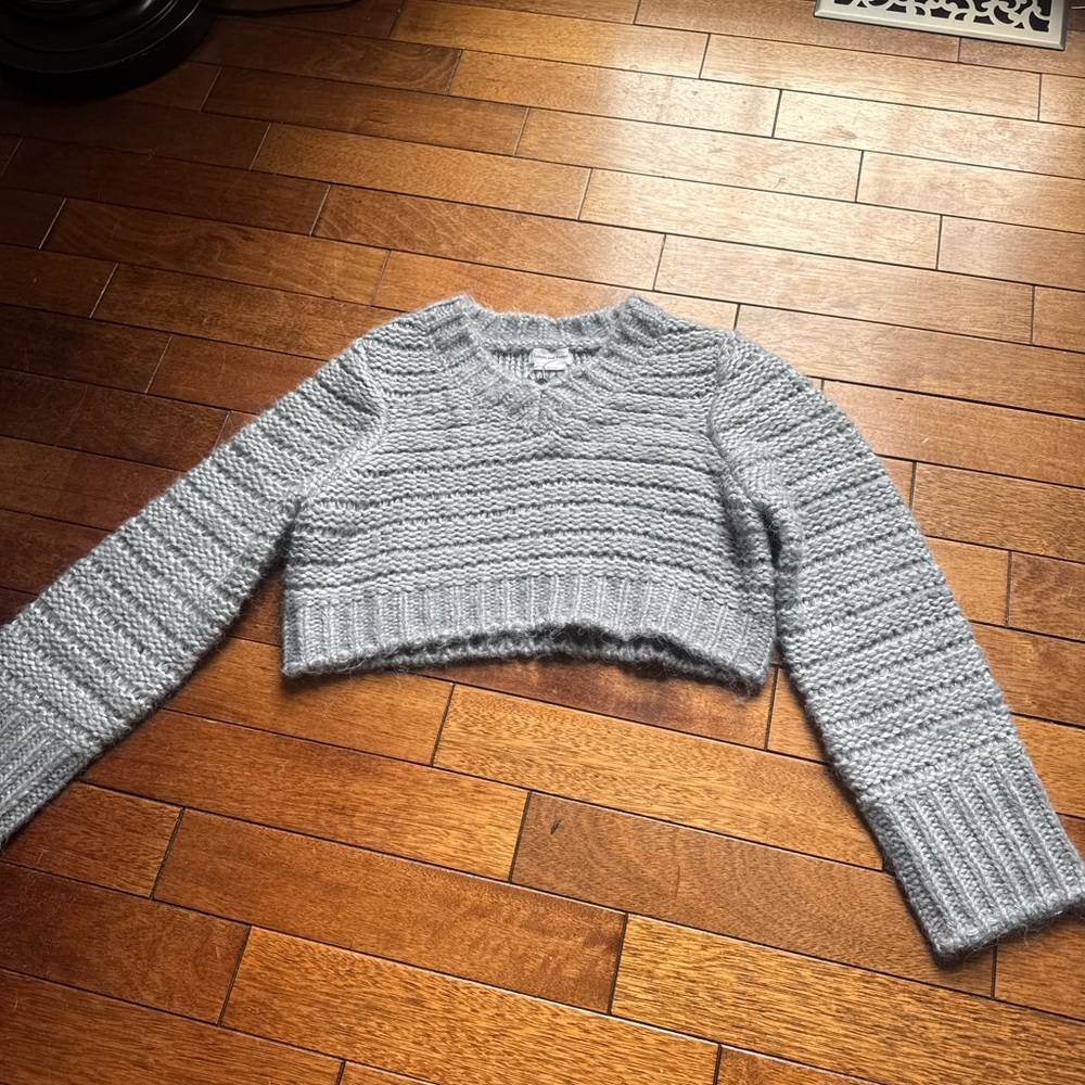 Bluish Gray Cropped Knit Sweater